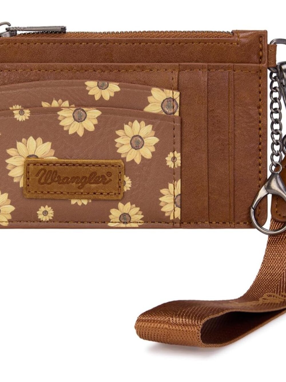 X Wrangler Small Wallet Women Brown Daisy Wristlet Keychain Card Wallet